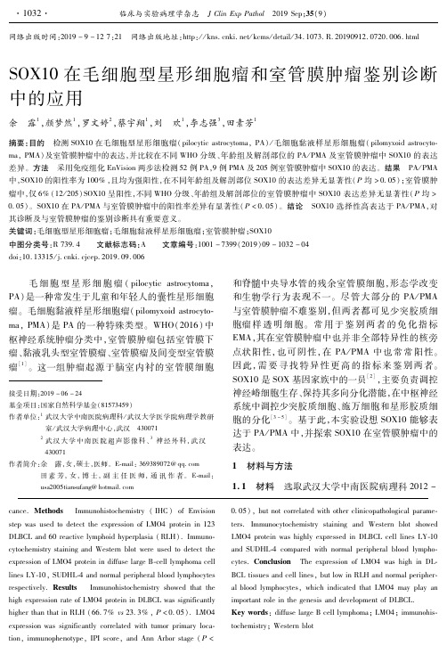 SOX10在毛细胞型星形细胞瘤和室管膜肿瘤鉴别诊断中的应用