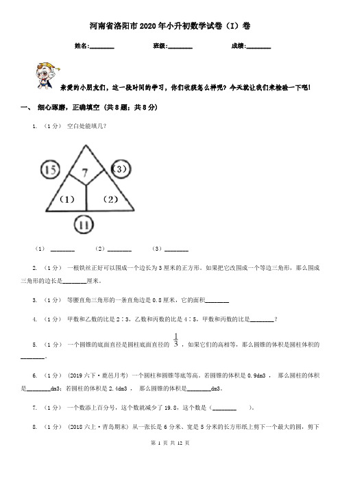河南省洛阳市2020年小升初数学试卷(I)卷