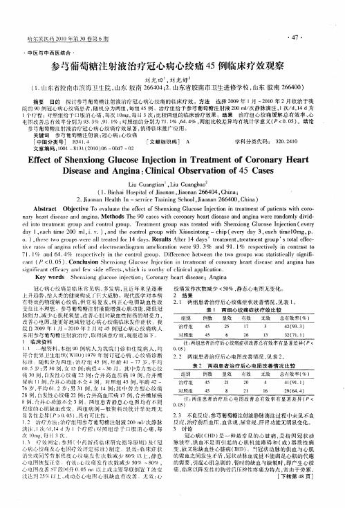 参芎葡萄糖注射液治疗冠心病心绞痛45例临床疗效观察