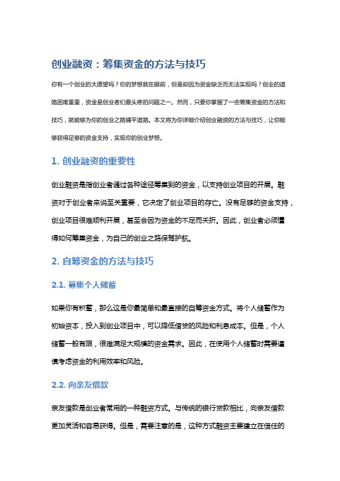 创业融资：筹集资金的方法与技巧