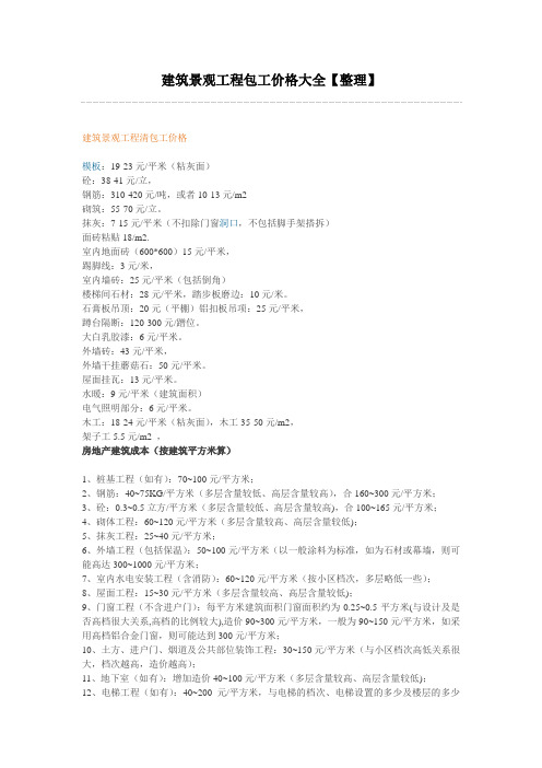 很全的建筑景观工程包工价格大全