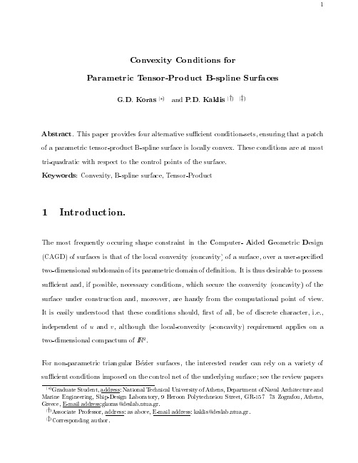 1 Convexity Conditions for Parametric Tensor-Product B-spline Surfaces