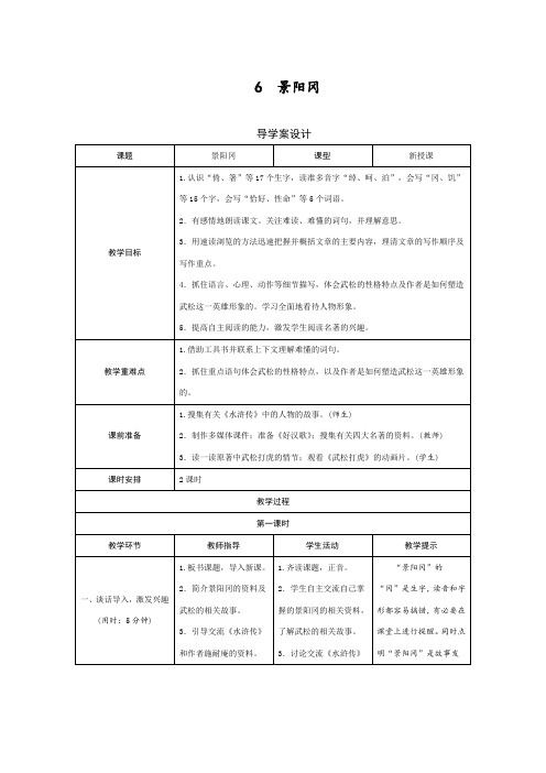 最新部编人教版小学五年级语文下册《景阳冈》导学案
