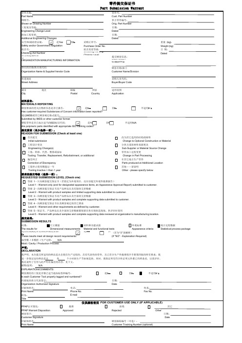 Part Submission Warrant