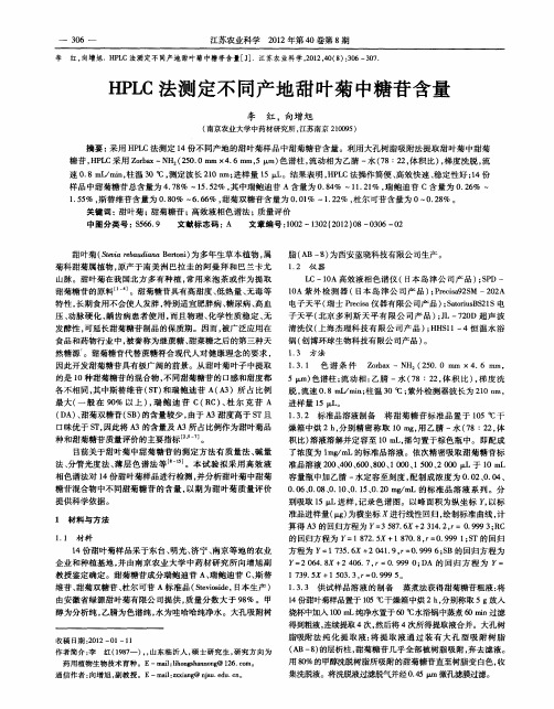HPLC法测定不同产地甜叶菊中糖苷含量