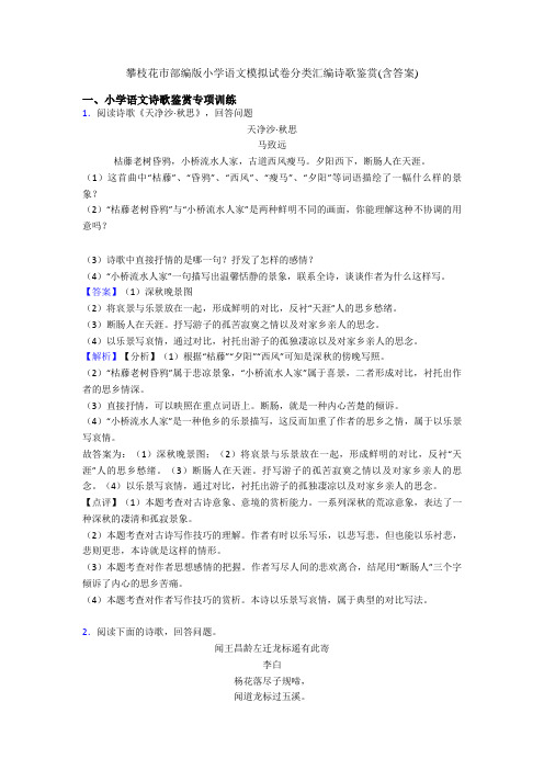 攀枝花市部编版小升初语文模拟试卷分类汇编诗歌鉴赏(含答案)