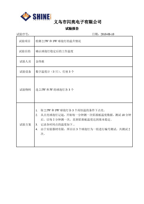 2.5W和 3W球泡灯温升及散热报告