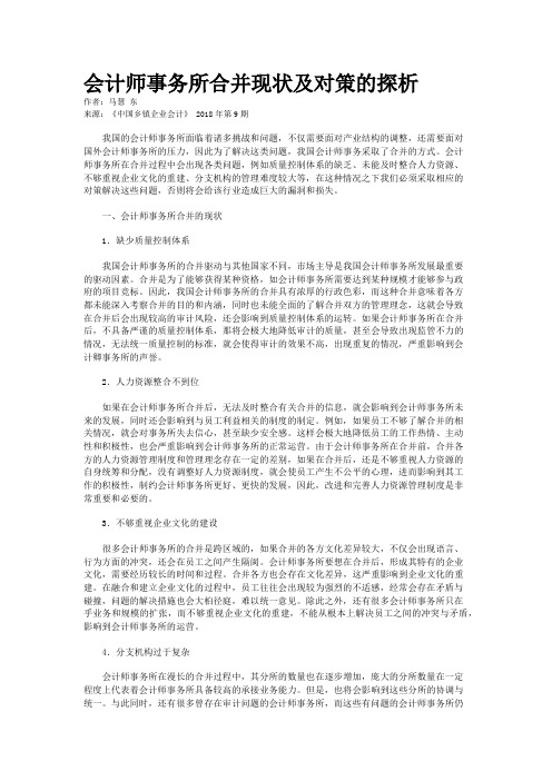 会计师事务所合并现状及对策的探析