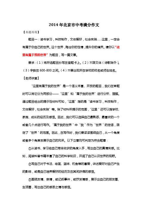 2014年北京市中考优秀作文《这里有属于我的世界》19