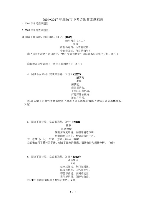 2004-2017年潍坊中考诗歌鉴赏题梳理