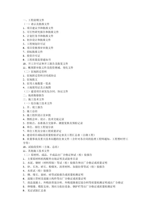 公路工程归档内容及排序
