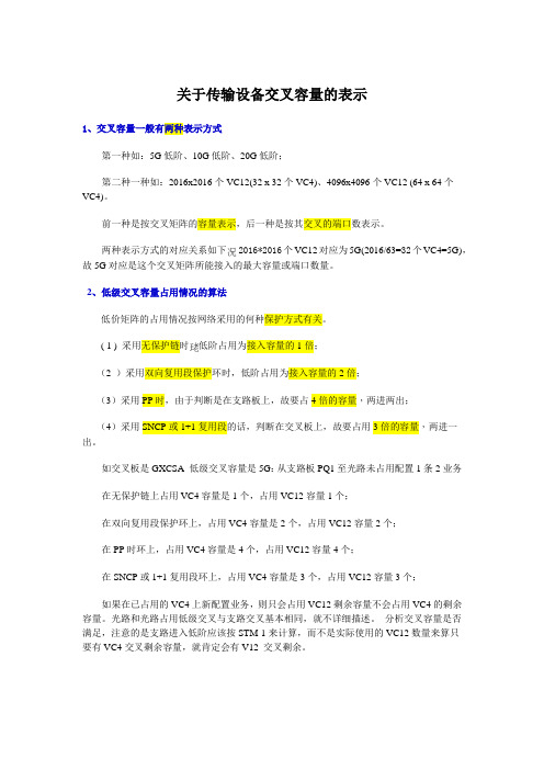 关于传输设备交叉容量的表示
