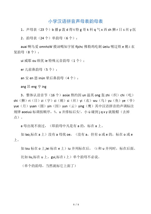 小学汉语拼音声母表、韵母表和整体认读表