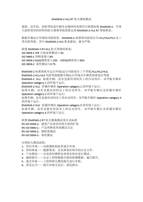 EN45545-2 HL2 R7防火烟毒测试