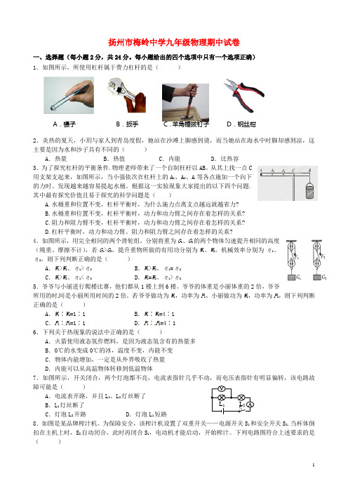 江苏省扬州梅岭中学九年级物理上学期期中试题 苏科版