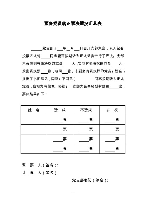 预备党员转正票决情况汇总表