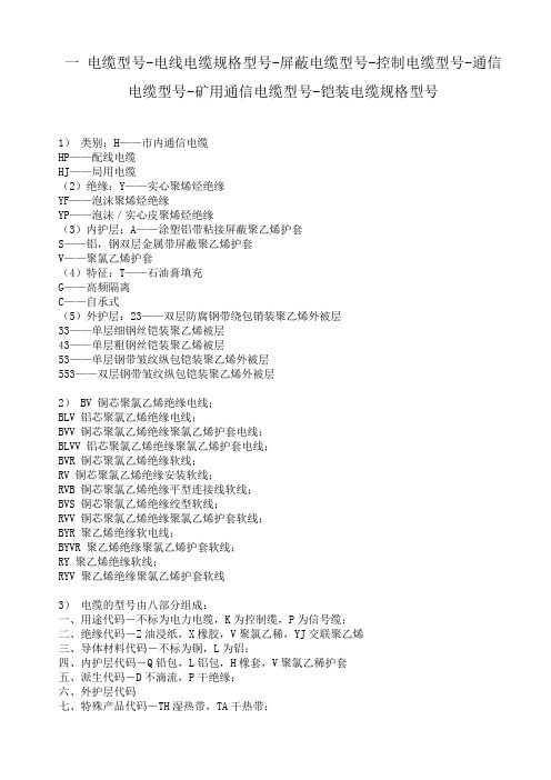 电线电缆规格型号代表的含义