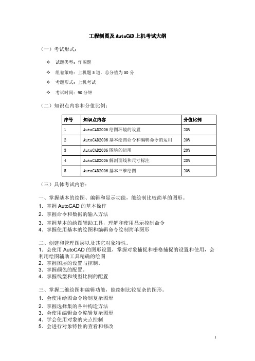 中职工程制图及AutoCAD上机考试大纲