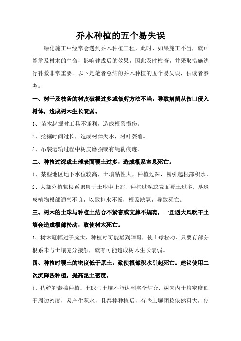 乔木种植的五个易失误