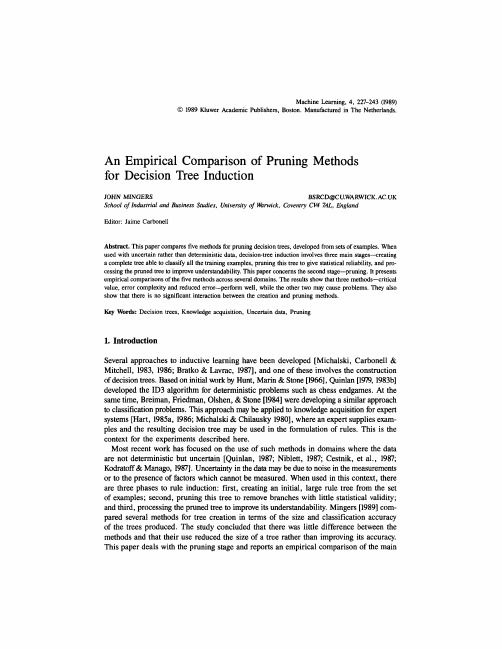 An empirical comparison of pruning methods for decision tree induction