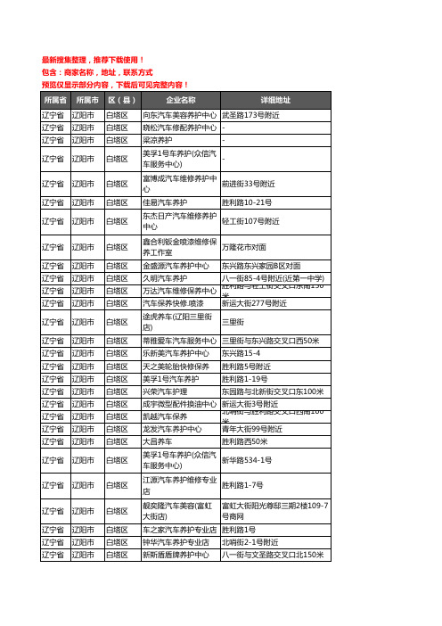 新版辽宁省辽阳市白塔区汽车保养企业公司商家户名录单联系方式地址大全43家
