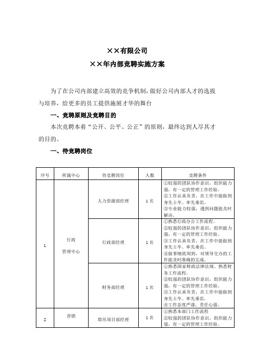 公司内部竞聘实施方案