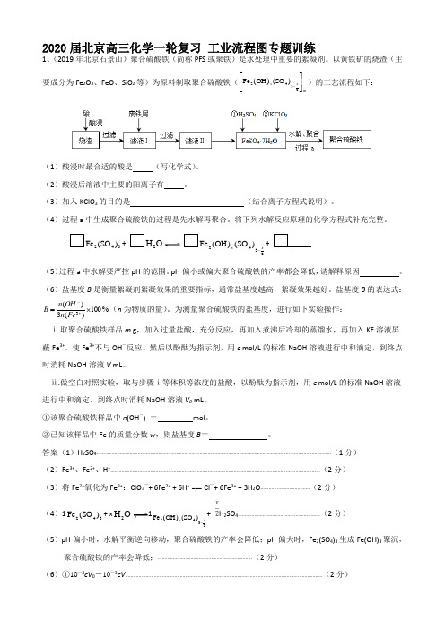 2020届北京高三化学一轮复习 工业流程图专题训练(原创文件)