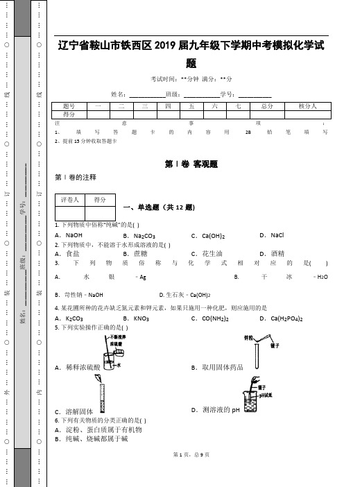 辽宁省鞍山市铁西区2019届九年级下学期中考模拟化学试题(含答案解析)