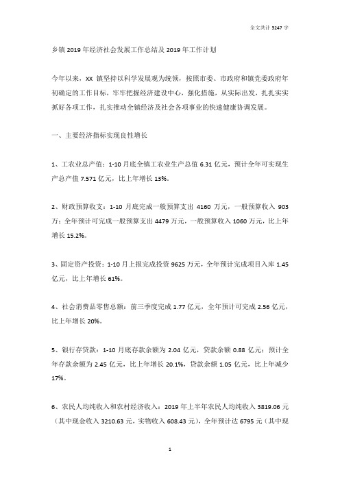 乡镇2019年经济社会发展工作总结及2020年工作计划