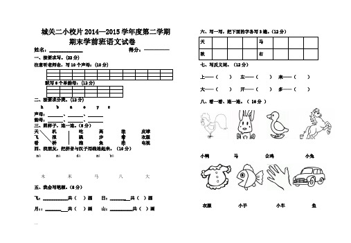 二小校片2015学前班语文下学期期末试卷