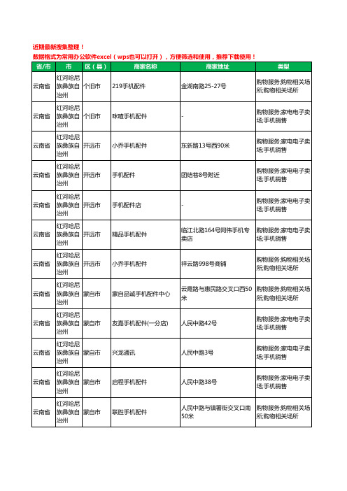 2020新版云南省红河哈尼族彝族自治州手机配件工商企业公司商家名录名单黄页联系方式大全41家