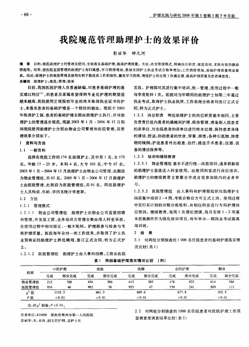 我院规范管理助理护士的效果评价