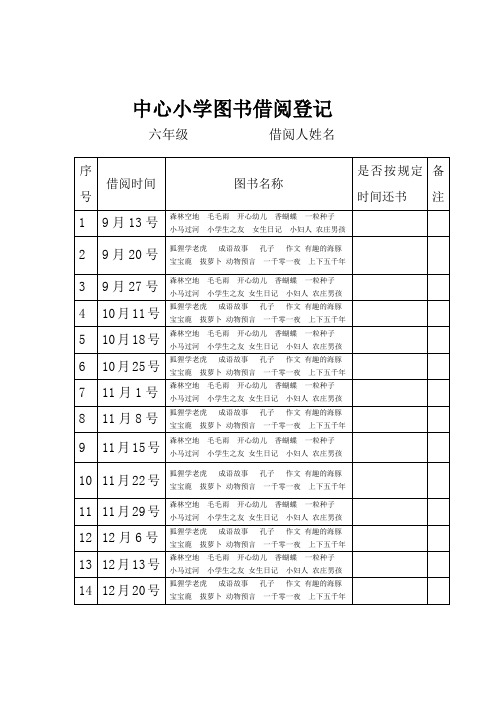 中心小学图书借阅登记册