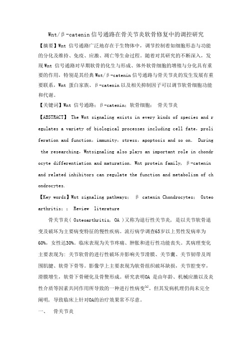 Wntβ-catenin信号通路在骨关节炎软骨修复中的调控研究