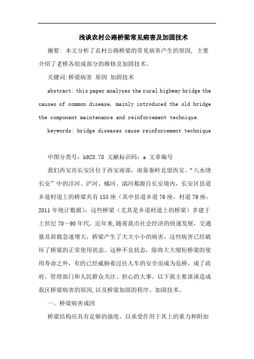 农村公路桥梁常见病害及加固技术
