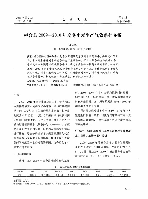 桓台县2009—2010年度冬小麦生产气象条件分析