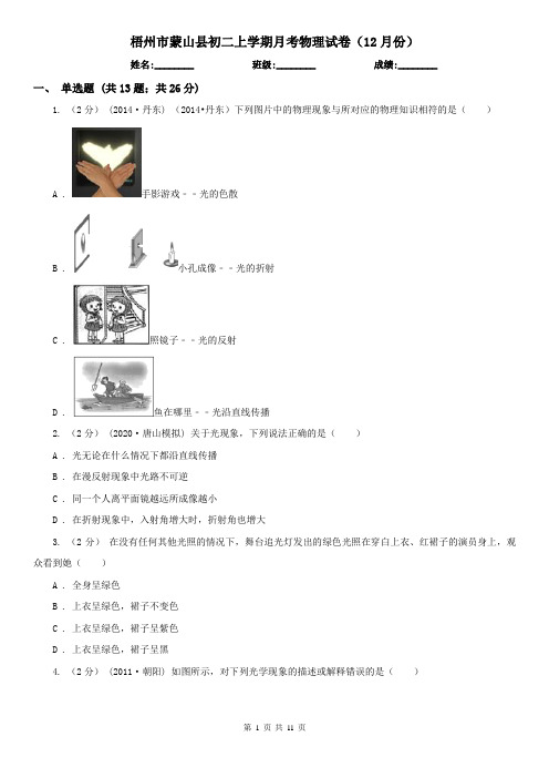 梧州市蒙山县初二上学期月考物理试卷(12月份)