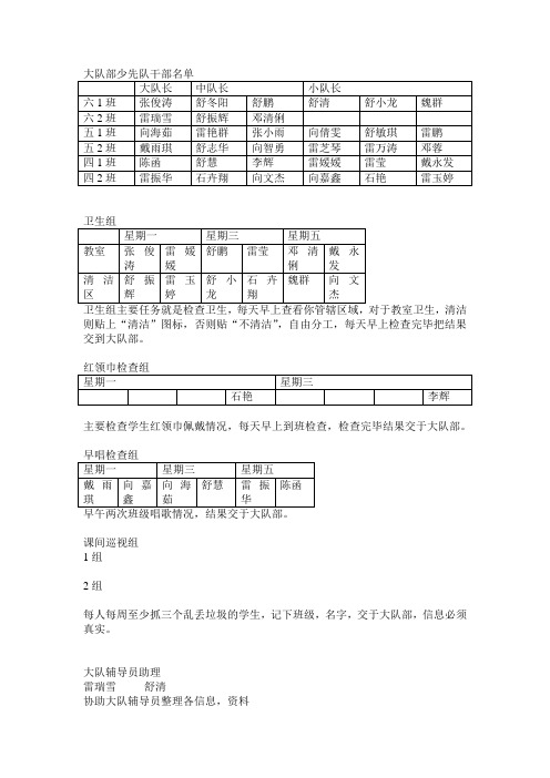 2011大队部少先队干部名单