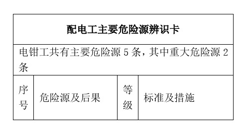 配电工主要危险源辨识卡30本