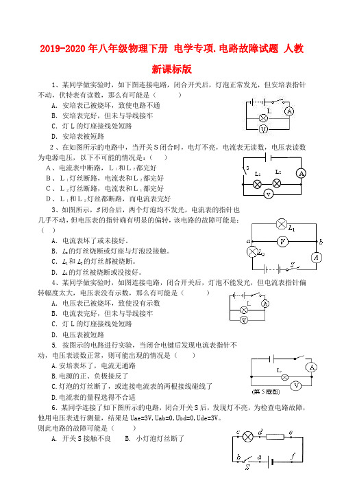 2019-2020年八年级物理下册 电学专项.电路故障试题 人教新课标版