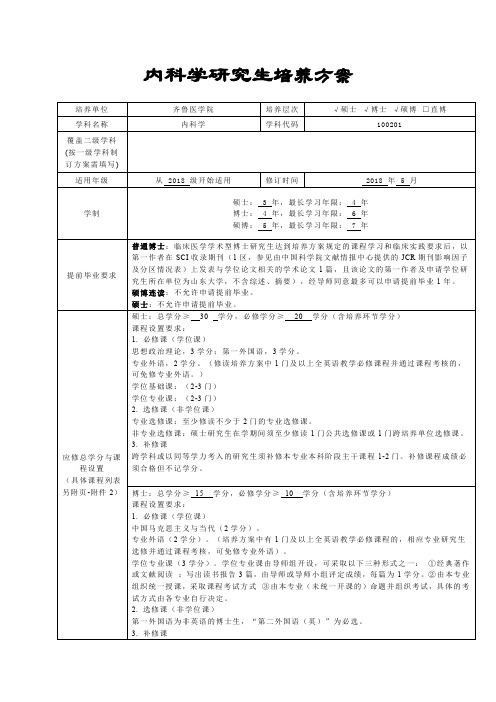 内科学研究生培养方案