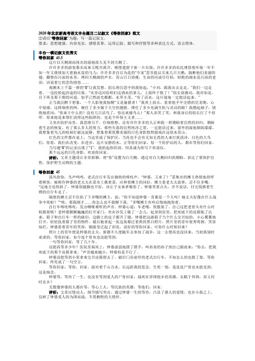 2020年北京新高考语文丰台题目二记叙文《等你回家》范文