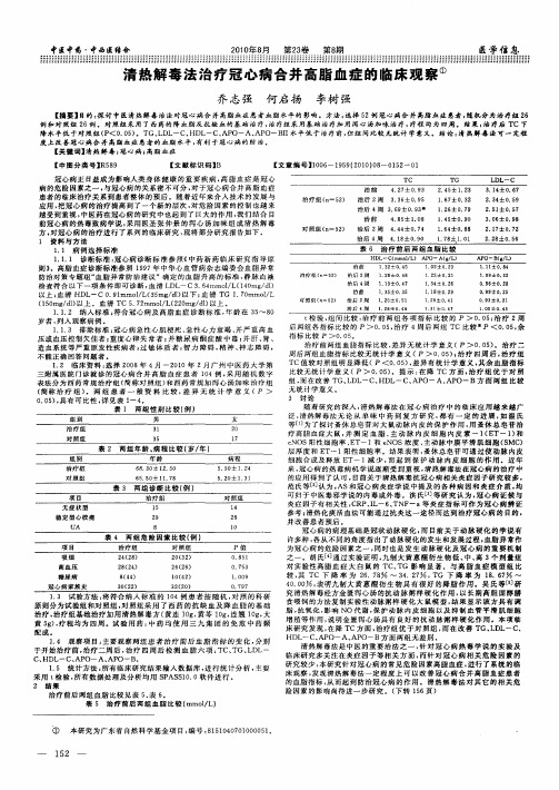 清热解毒法治疗冠心病合并高脂血症的临床观察