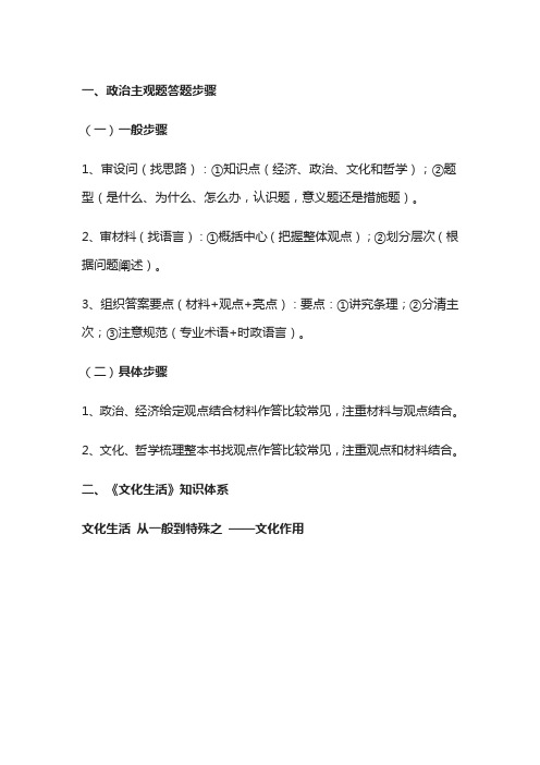 《文化生活》主体知识体系、答题模板归纳!
