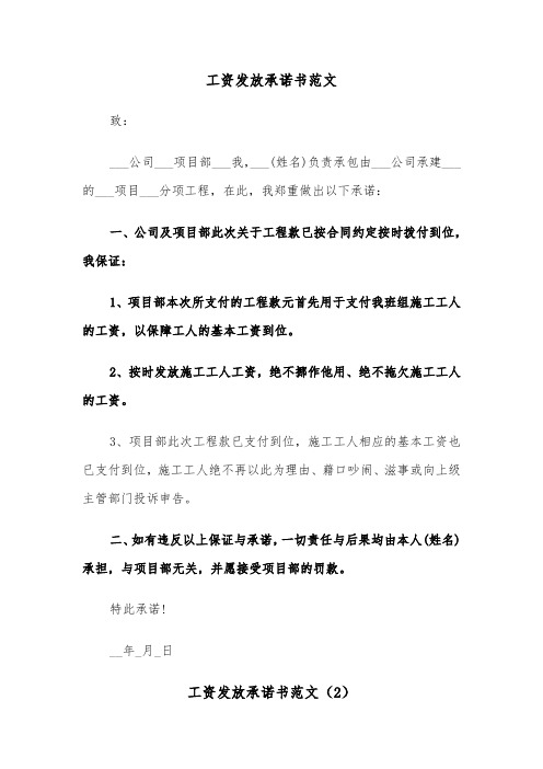 工资发放承诺书范文（6篇）