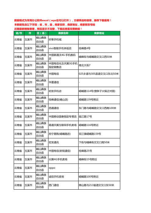 2020新版云南省玉溪市峨山彝族自治县手机店工商企业公司商家名录名单联系电话号码地址大全29家