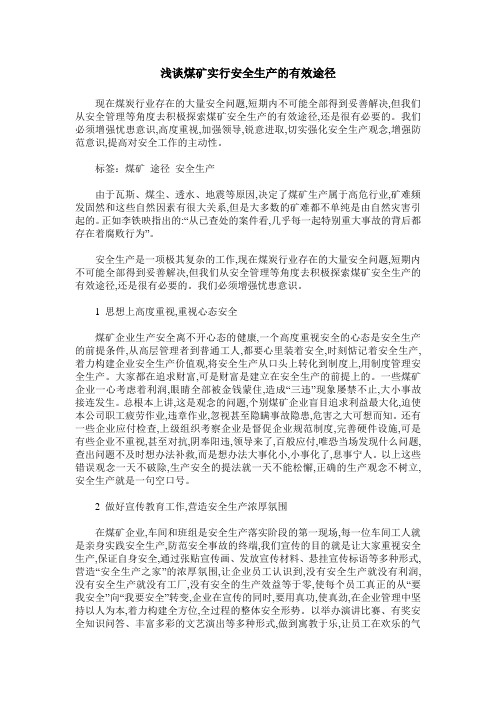 浅谈煤矿实行安全生产的有效途径