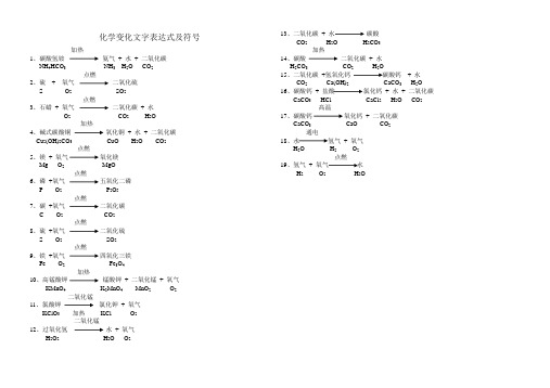 化学变化文字表达式及符号