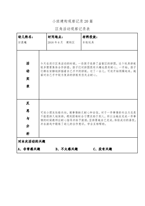 小班建构观察记录20篇