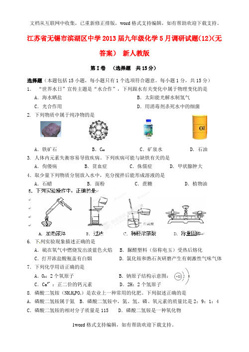 九年级化学5月调研试题12无答案新人教版